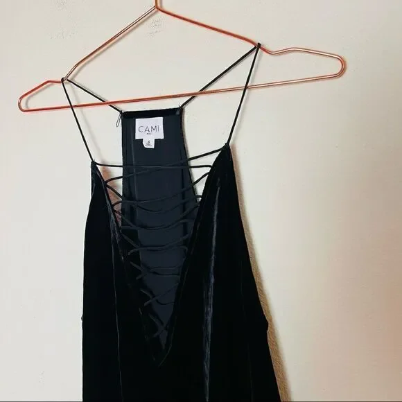 NWOT Revolve Cami NYC Black Velvet Criss Cross Top Small - Picture 5 of 8